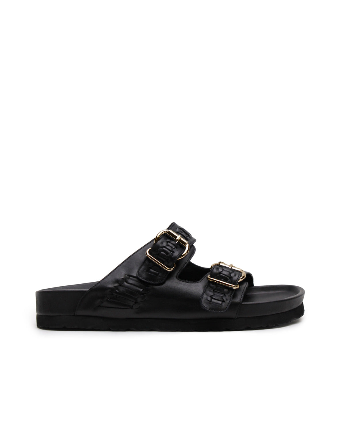 Buckle Sandal - Black Woven/Gold