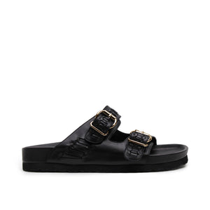 Buckle Sandal - Black Woven/Gold