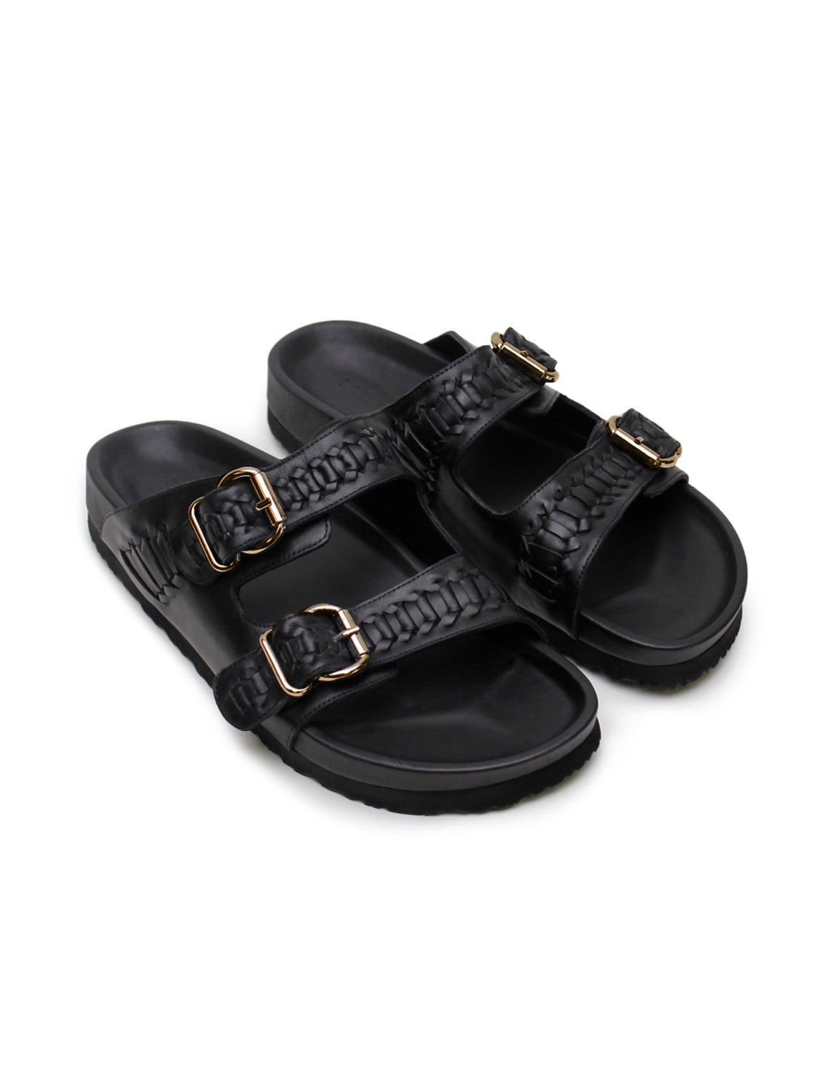 Buckle Sandal - Black Woven/Gold