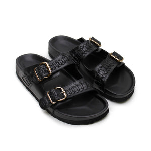 Buckle Sandal - Black Woven/Gold