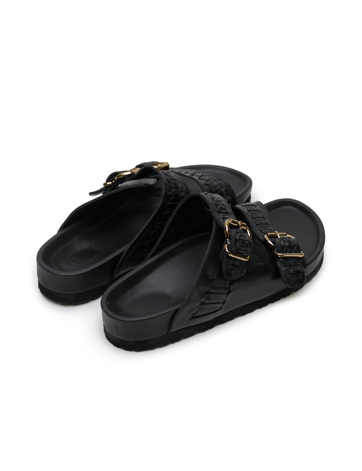 Buckle Sandal - Black Woven/Gold