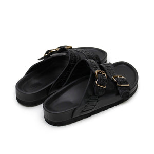 Buckle Sandal - Black Woven/Gold