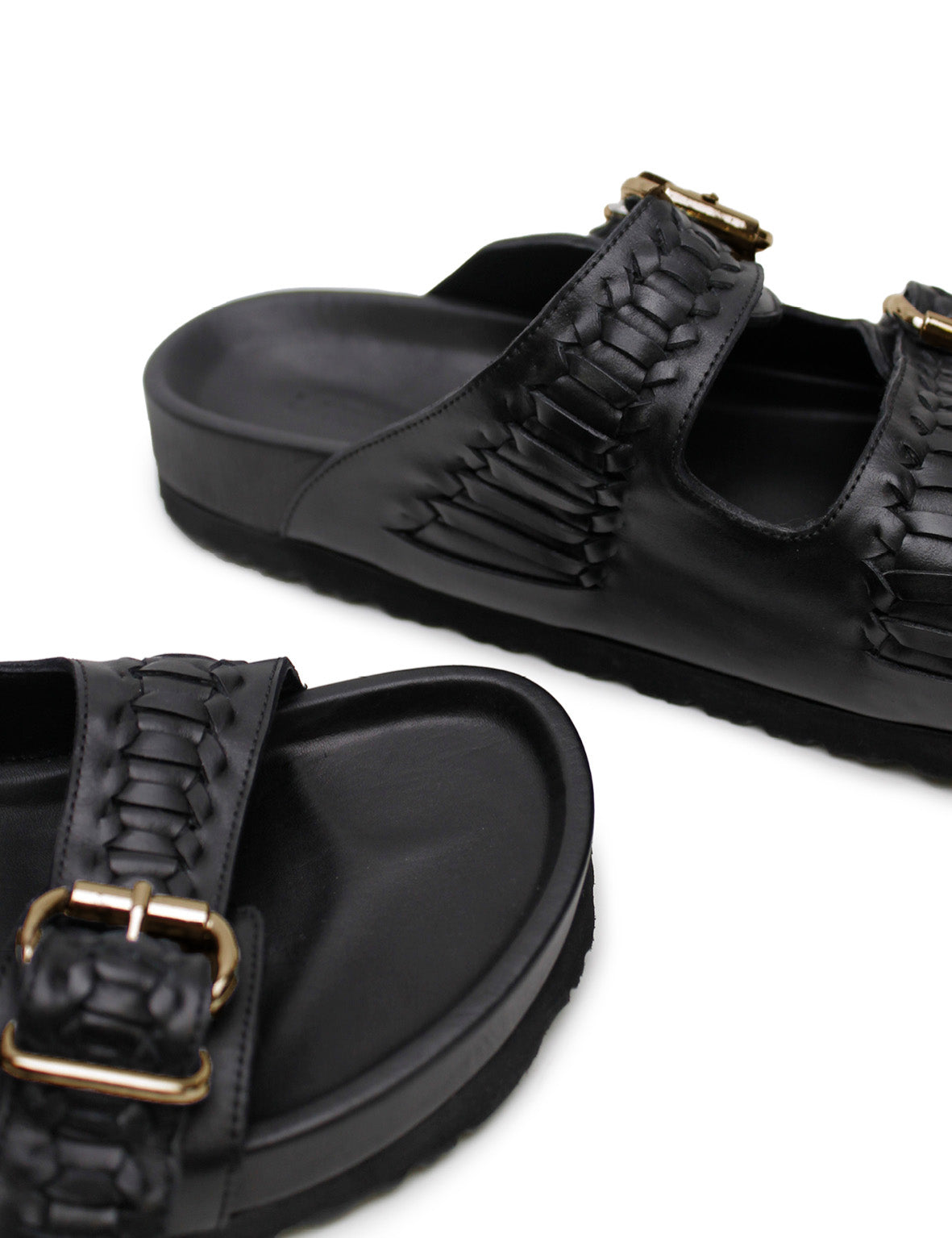 Buckle Sandal - Black Woven/Gold