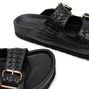 Buckle Sandal - Black Woven/Gold