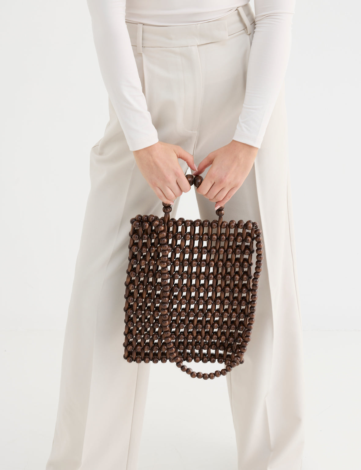 Gia Beaded Tote - Brown