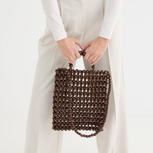 Gia Beaded Tote - Brown