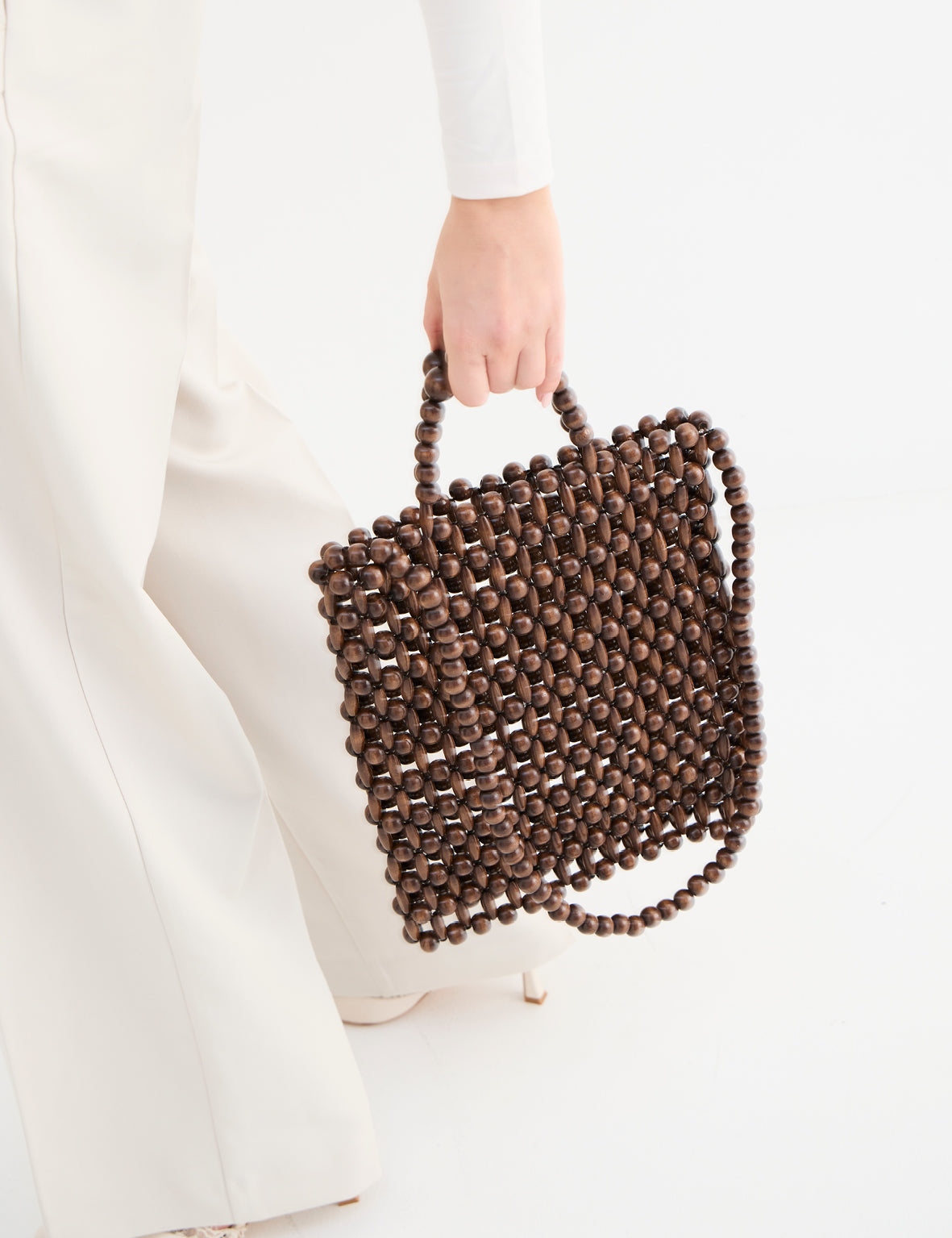 Gia Beaded Tote - Brown