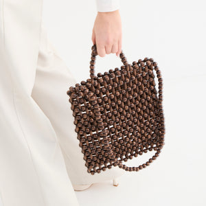 Gia Beaded Tote - Brown