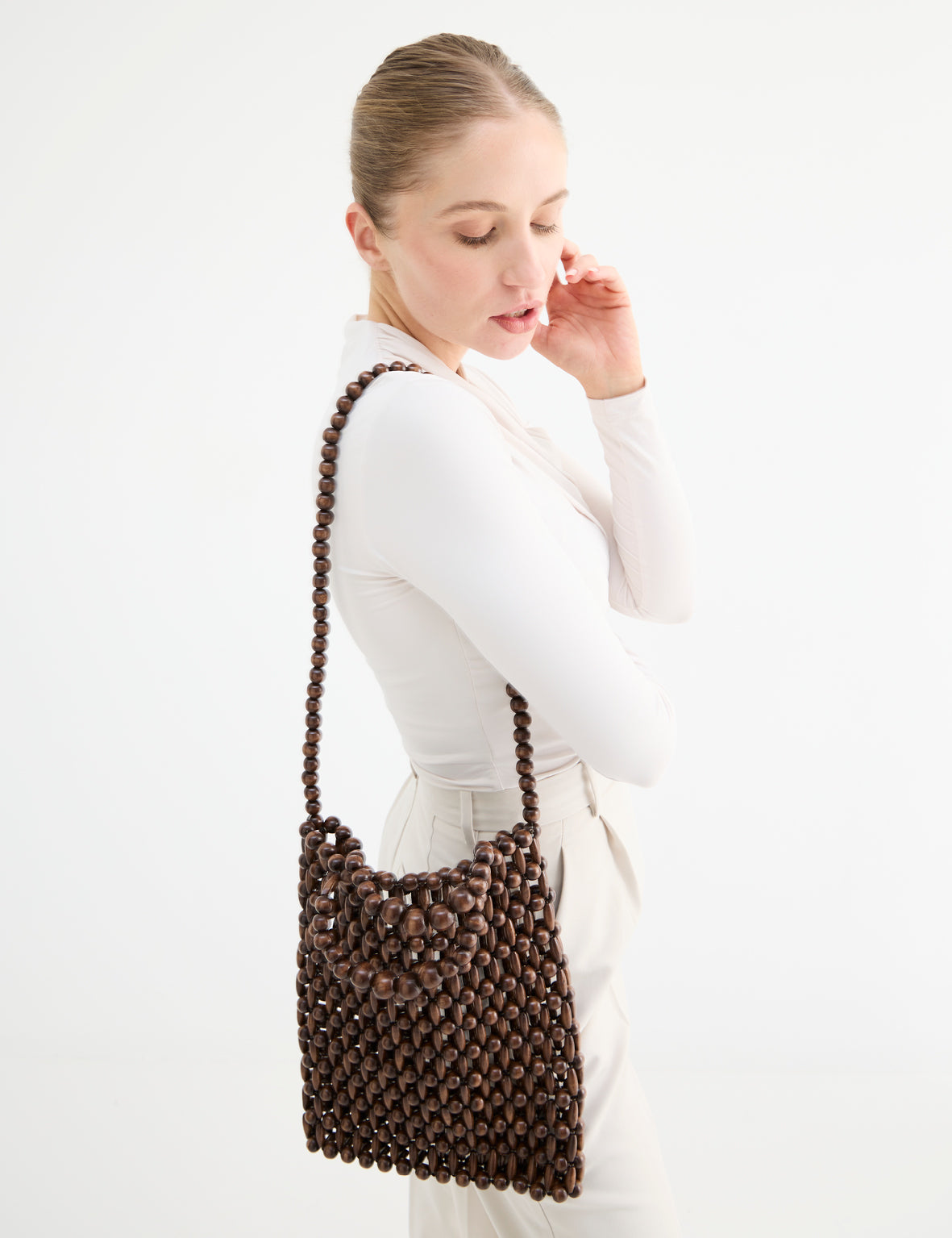 Gia Beaded Tote - Brown