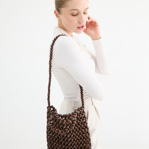 Gia Beaded Tote - Brown